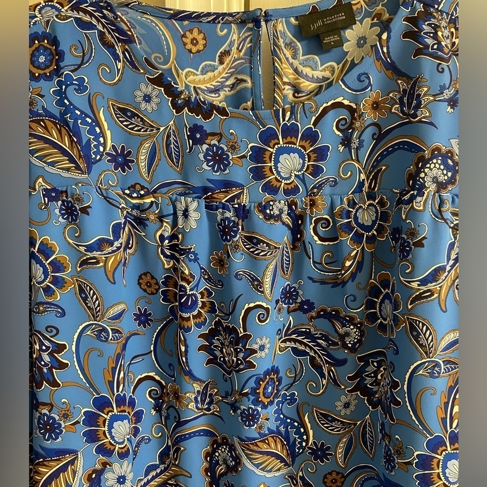 J Jill Wearever Collection Blue Floral Blouse Large - Picture 3 of 8
